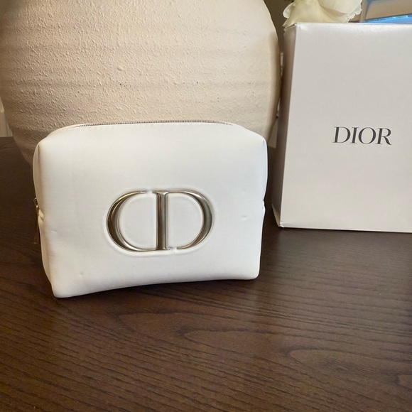 Dior White Cosmetic Bag with Silver Logo - Picture 1 of 6